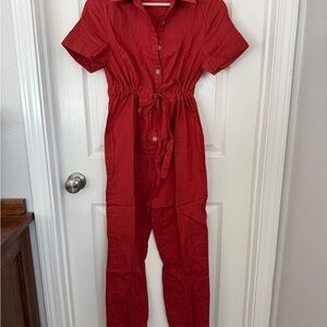 SHEIN Orange-Red Button-Up Jumpsuit